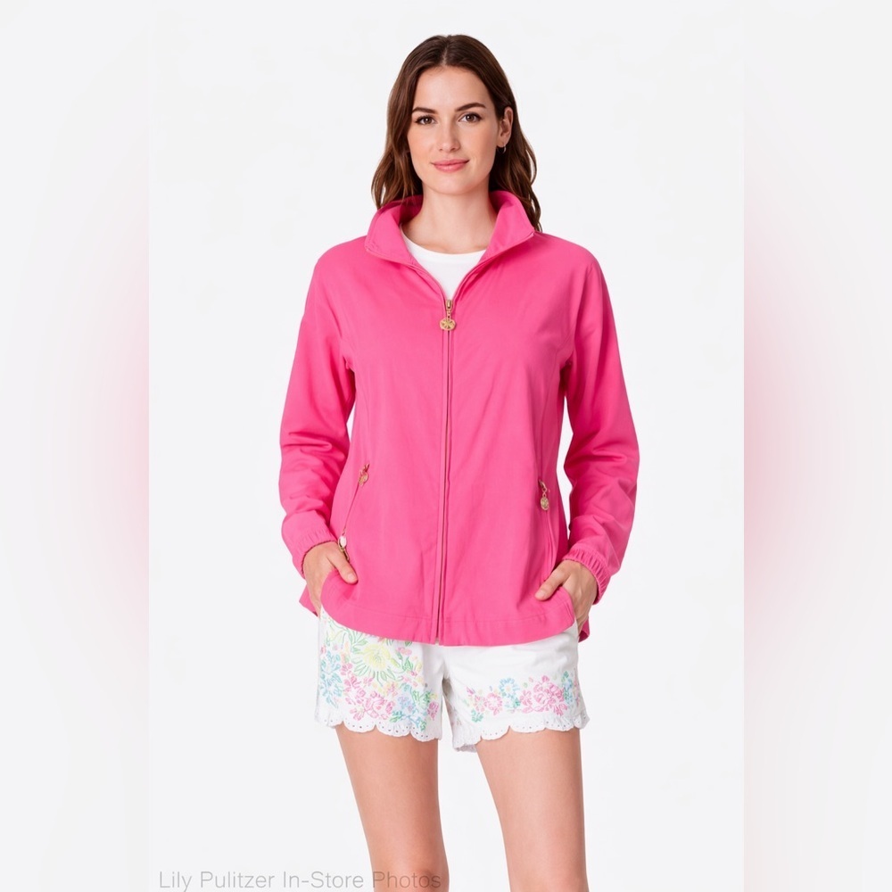 NWOT Lilly Pulitzer Luxletic Pink Zip Up Jacket Size L Lightweight Windbreaker